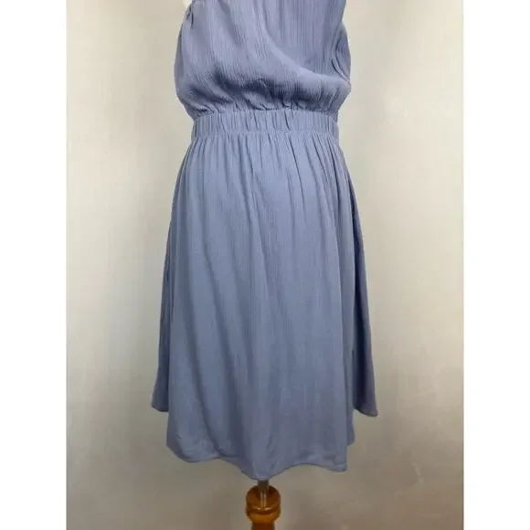 Abercrombie & Fitch One Shoulder Dress Sz Small Tall Crepe Ruched Blue NWT - Picture 8 of 11